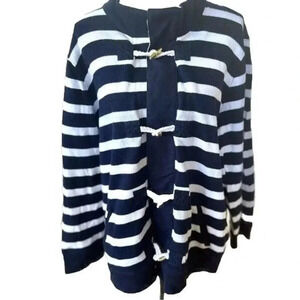 Ralph Lauren Navy & White Stripe Nautical Toggle Knot Jacket Cardigan Womens 2X